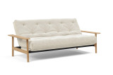 Balder Sofa Bed Nordic Mattress v svetli tkanini 472 Bloom Natural z lesenimi nasloni