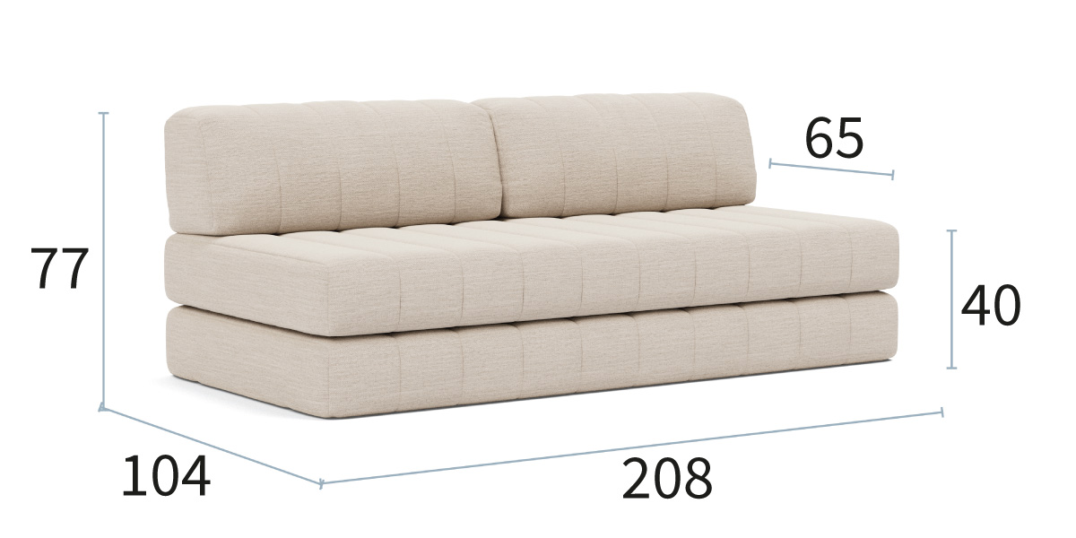 Cozy Pad C01 dimenzije kavča: 208 × 104 cm, višina 77 cm