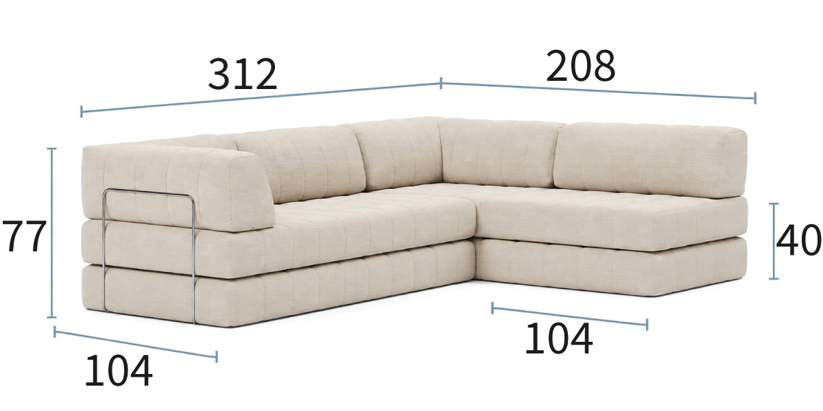 Cozy Pad C06 dimenzije kotnega kavča: širina 312 cm, višina 77 cm