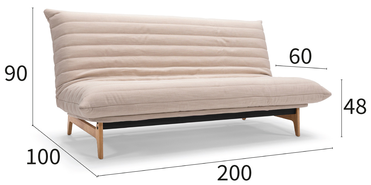 Aslak 140 Sofa Bed Quiltus dimenzije kavča širina 200 cm in globina 100 cm