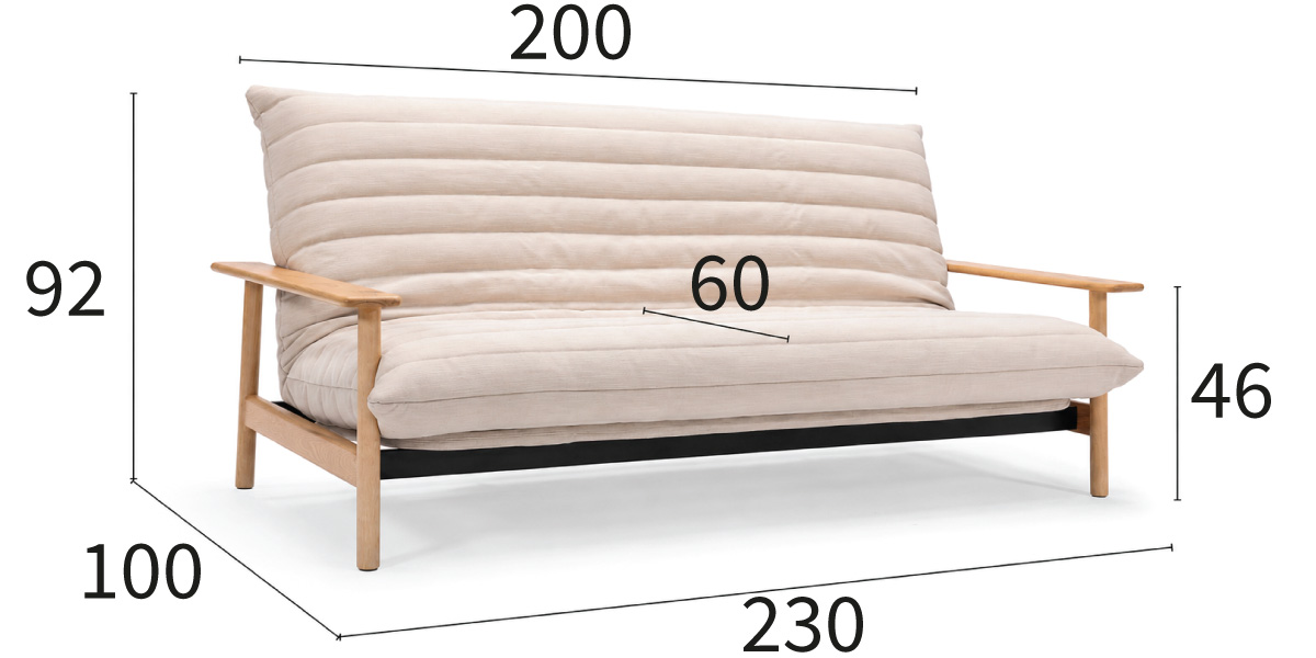 Balder 140 Sofa Bed Quiltus dimenzije kavča širina 230 cm in globina 100 cm