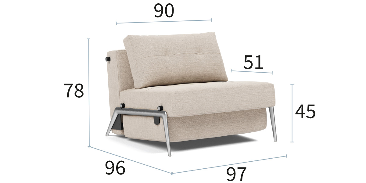 Cubed 90 Alu Fotelj dimenzije: širina 97 cm, globina 96 cm in višina 78 cm