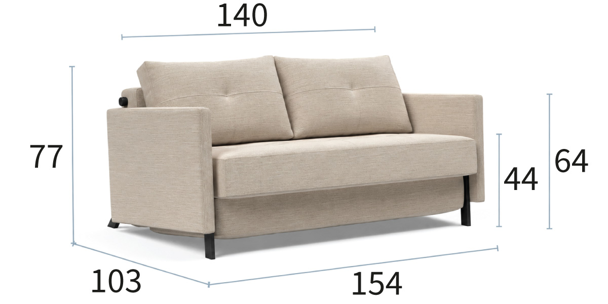 Cubed 140 z rokonasloni dimenzije kavča: širina 154 cm, globina 103 cm in višina 77 cm