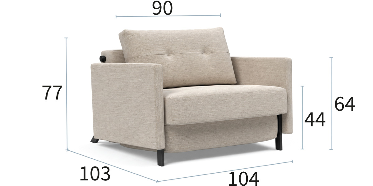 Cubed 90 z rokonasloni dimenzije fotelja: širina 104 cm, globina 103 cm in višina 77 cm