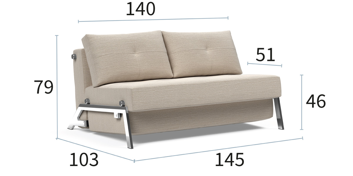 Cubed 140 Chrome dimenzije kavča: širina 145 cm, globina 103 cm in višina 79 cm