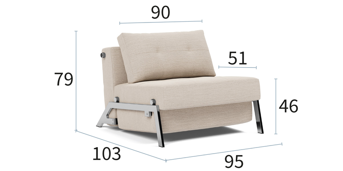 Cubed 90 Chrome Fotelj dimenzije: širina 95 cm, globina 103 cm in višina 79 cm