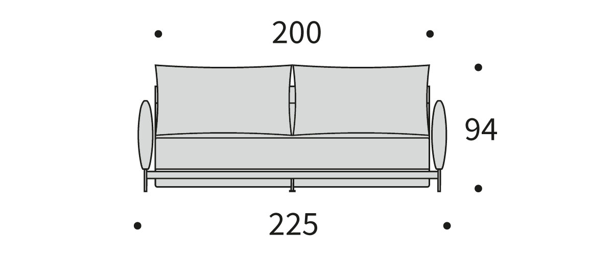 Malloy Sofa Bed dimenzije kavča: širina 225 cm, globina 110 cm in višina 94 cm