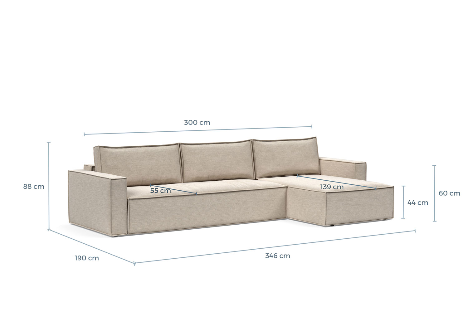 Newilla Lounger Sofa Bed dimenzije 346 x 190 cm