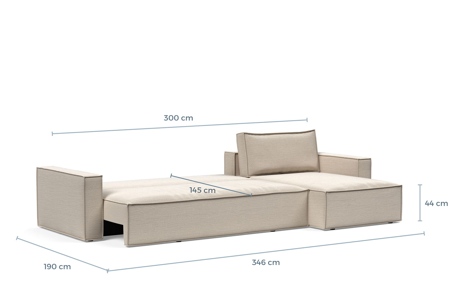 Newilla Lounger Sofa Bed v raztegnjeni postavitvi