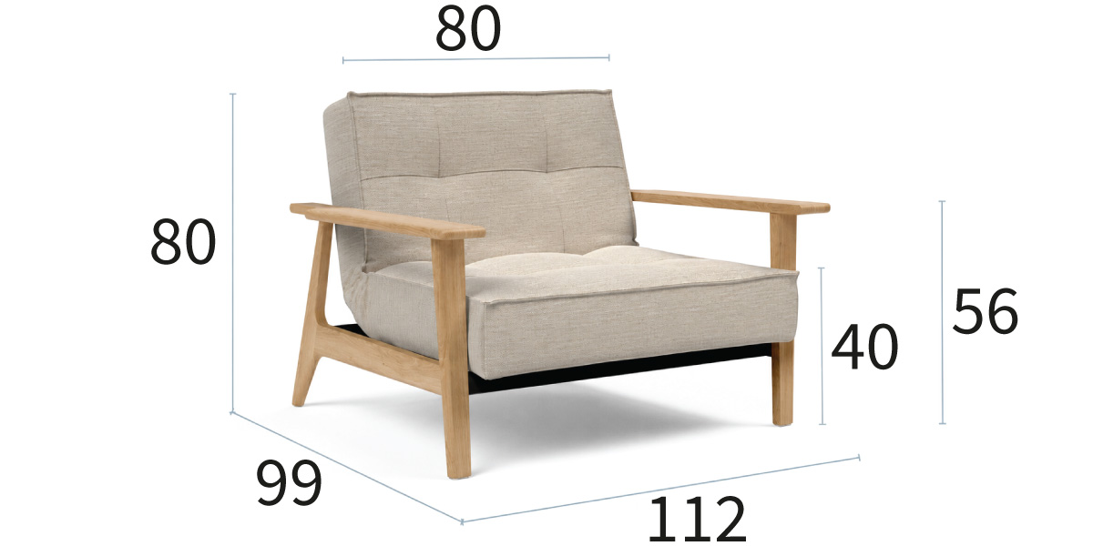 Splitback Frej Fotelj dimenzije širina 112 cm, globina 99 cm in višina 80 cm