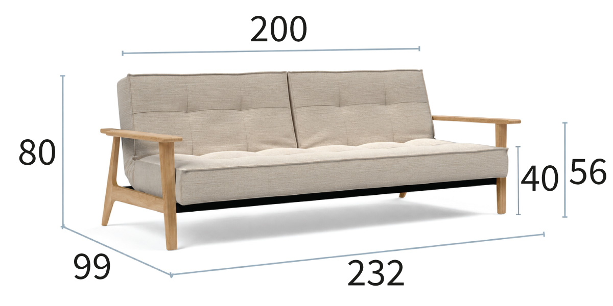Splitback Frej Sofa Bed dimenzije kavča dolžina 232 cm, globina 99 cm in višina 80 cm
