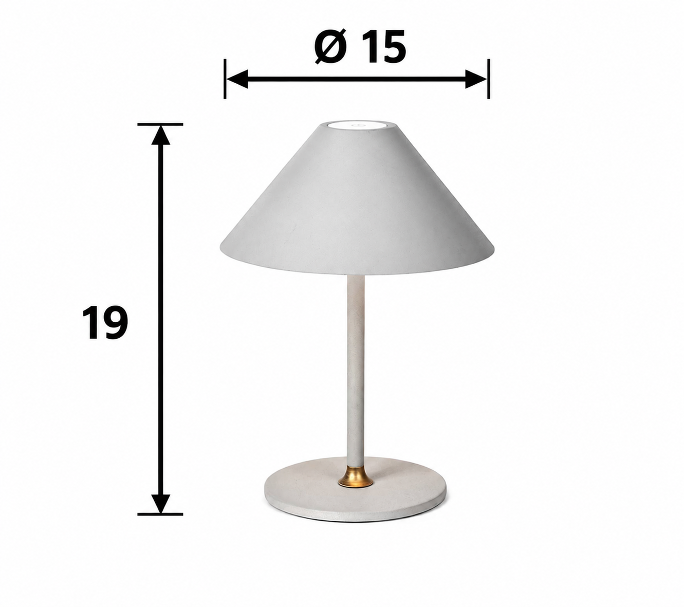 Dimenzije prenosne namizne svetilke Halo Design Hygge Ø15
