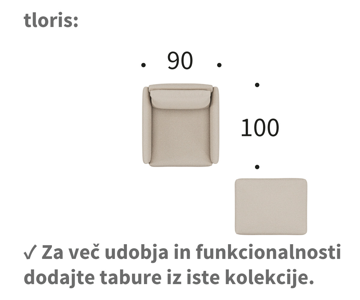 Dimenzije fotelja tokey A1 - tloris