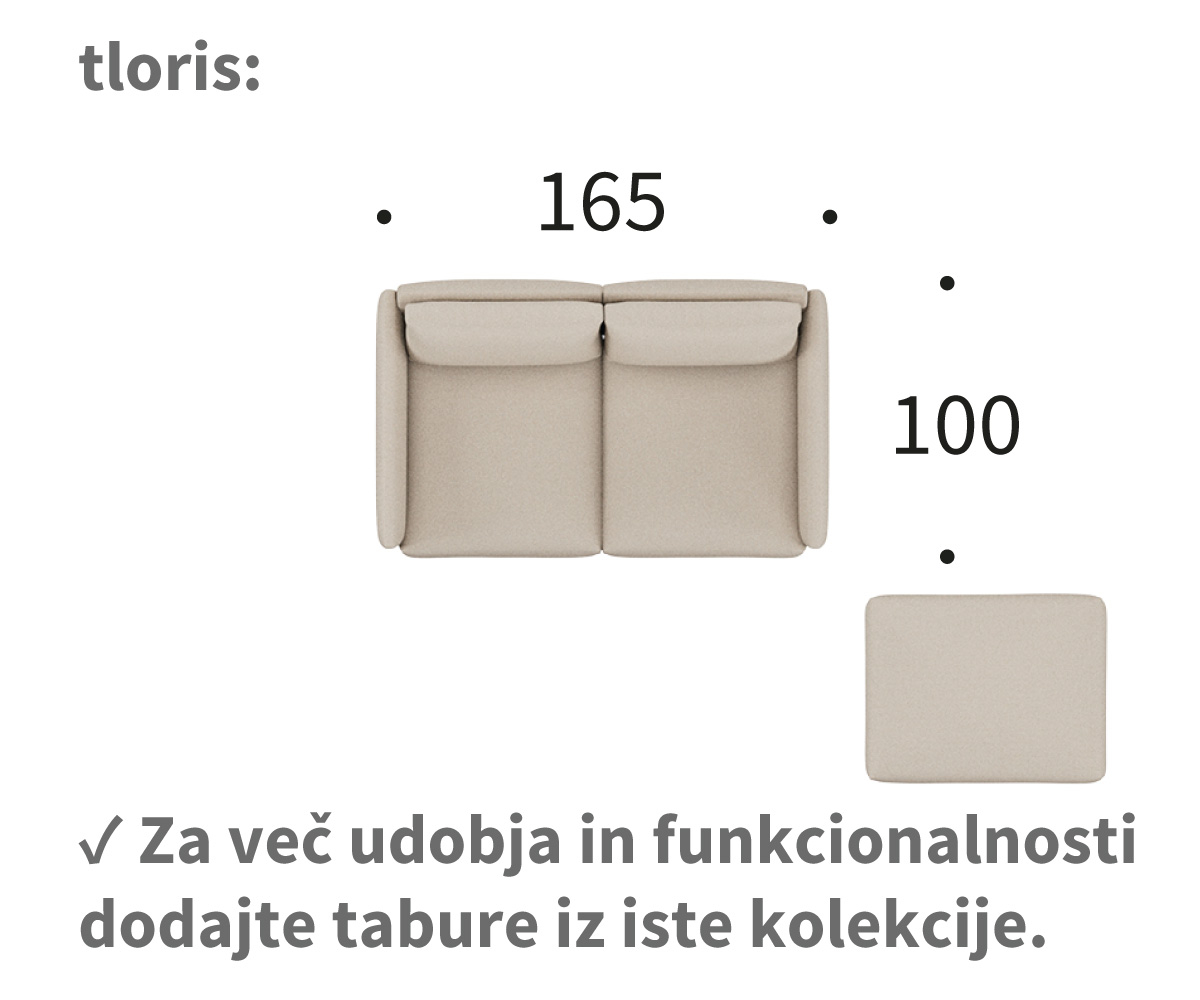 Tokey A2 dimenzije - tloris Dimenzije kavča tokey A2 - tloris