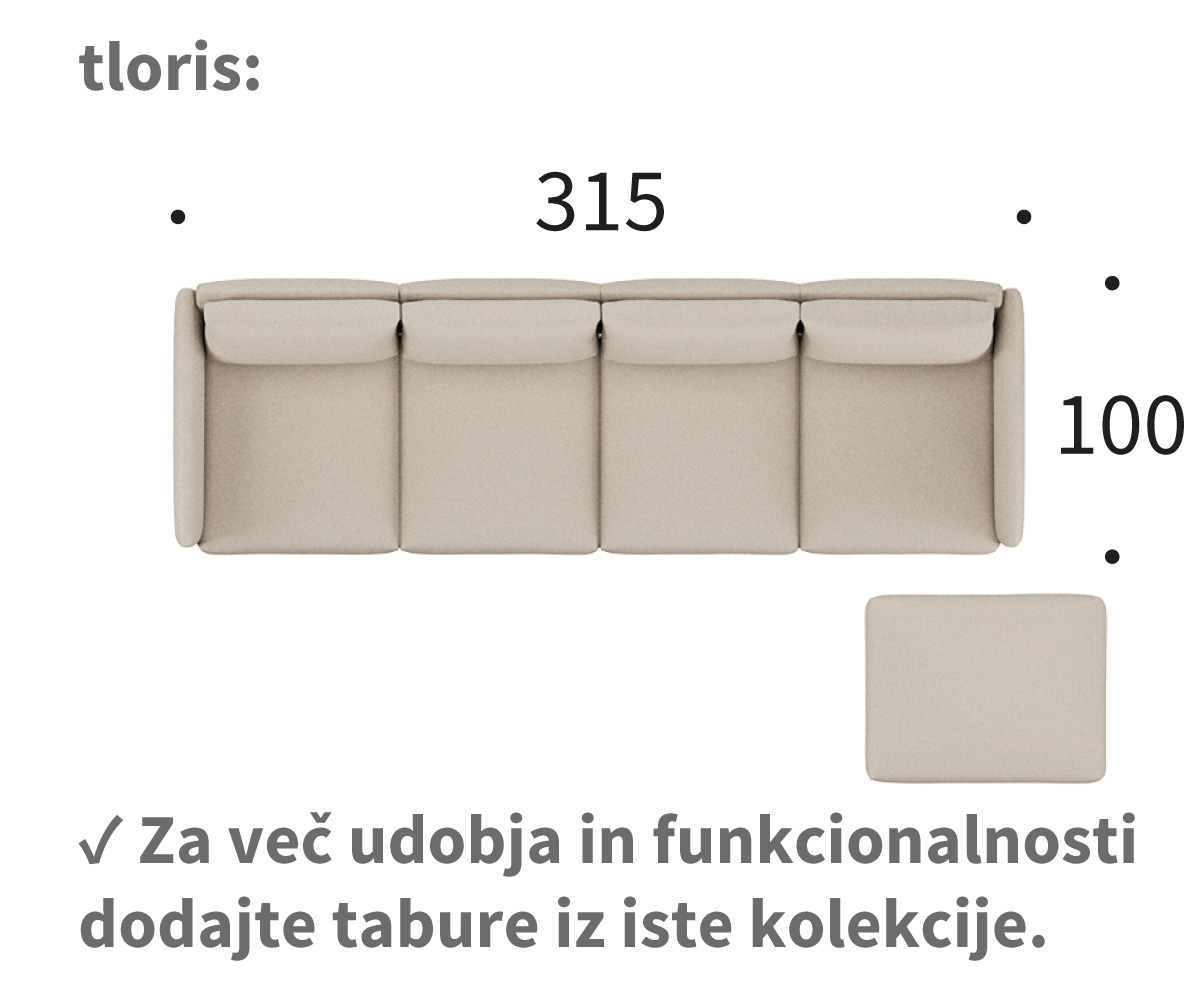 Tokey A4 dimenzije - tloris Dimenzije kavča tokey A4 - tloris