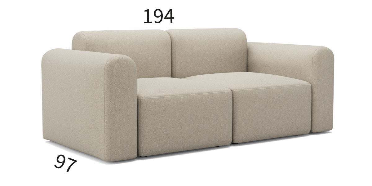 Rund A2 dvosed z dimenzijami 194 × 97 cm