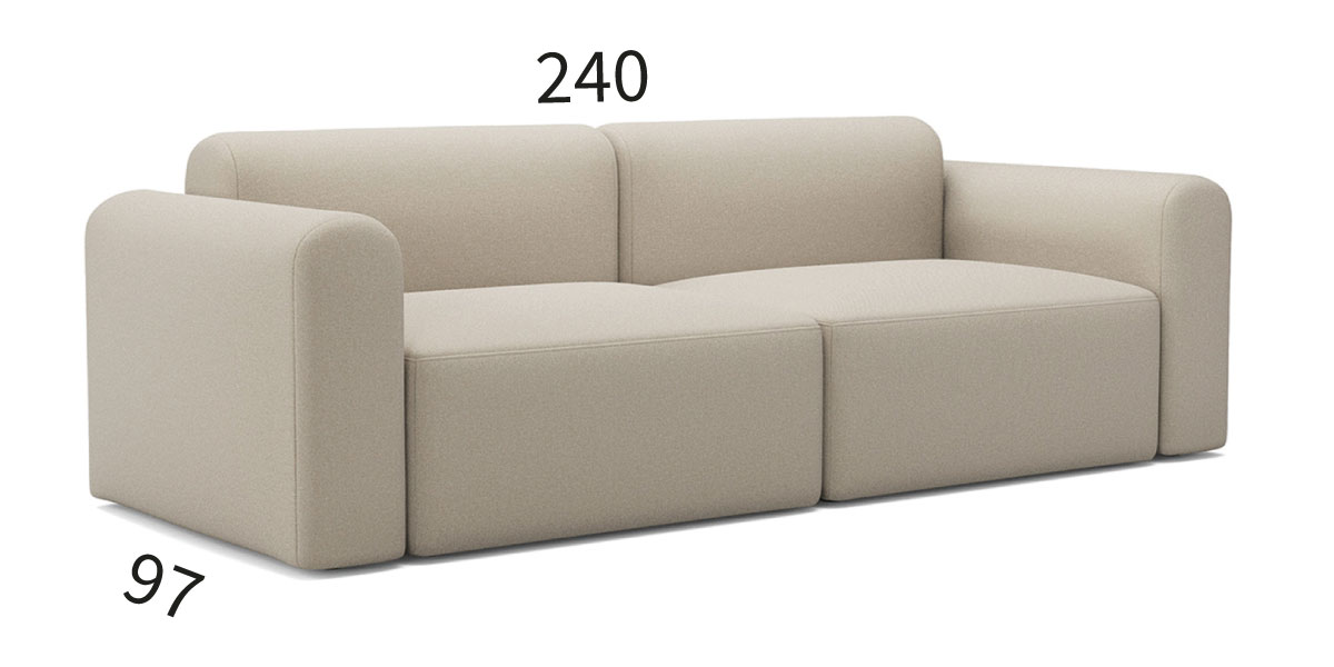 Rund B2 dvosed z dimenzijami 240 × 97 cm