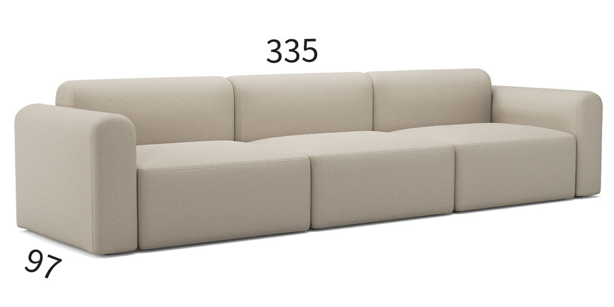 Rund B3 trosed z dimenzijami 335 × 97 cm
