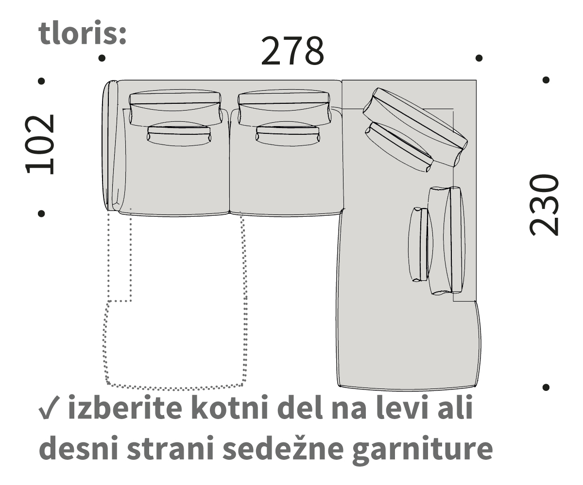 vivole kotna sedežna garnitura vivole kotna sedežna garnitura, dolžina 278 cm