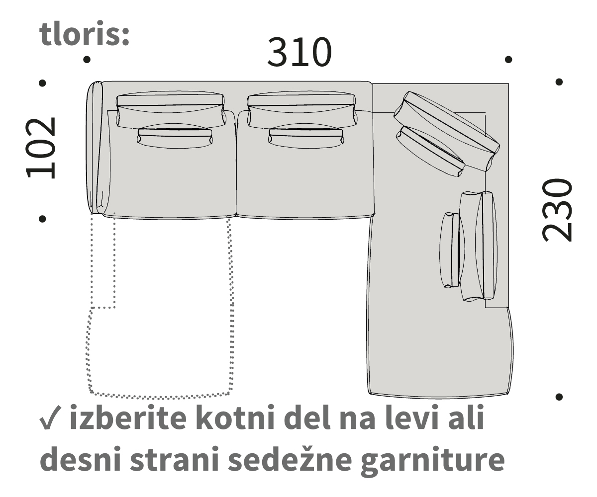 vivole kotna sedežna garnitura vivole kotna sedežna garnitura, dolžina 310 cm