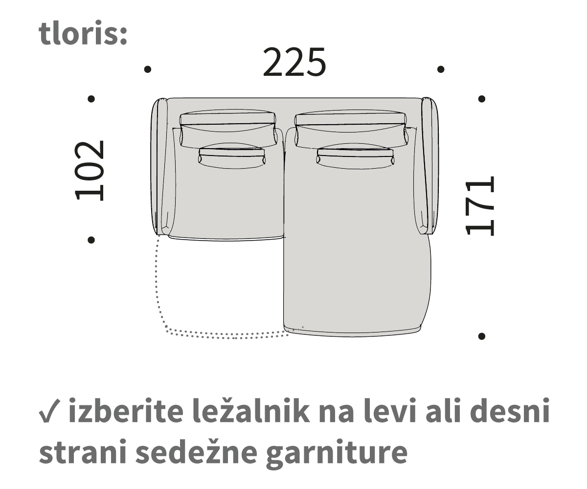vivole kotna sedežna garnitura z ležalnikom vivole kotna sedežna garnitura z ležalnikom, dolžina 225 cm