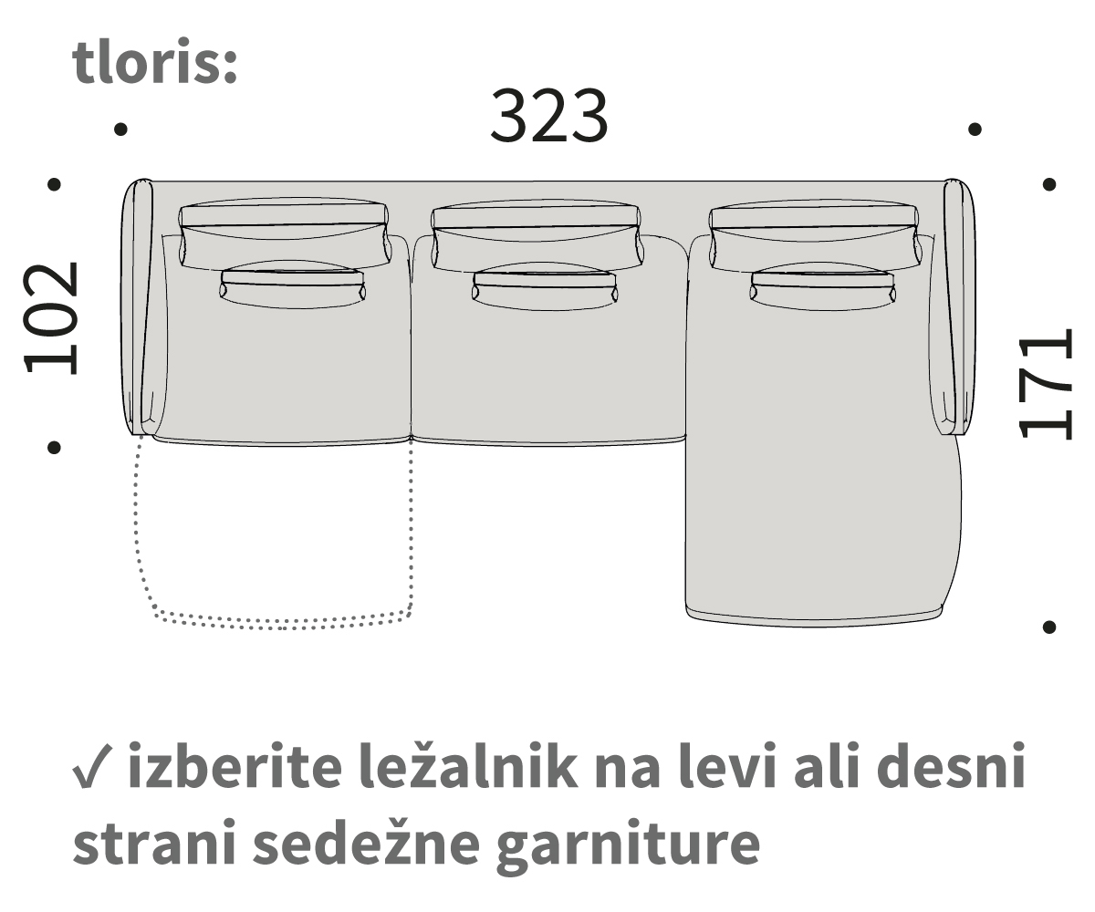 vivole kotna sedežna garnitura z ležalnikom vivole kotna sedežna garnitura z ležalnikom, dolžina 323 cm